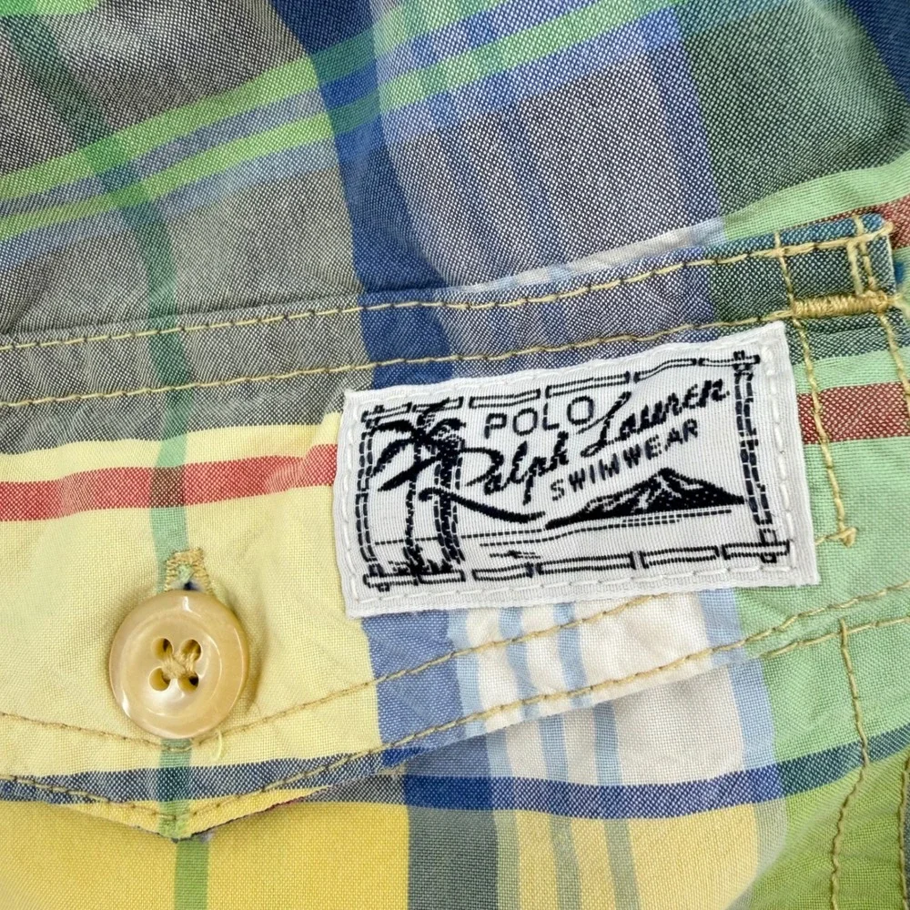 Polo Ralph Lauren Yacht Club Swim Trunks Mens Med Madras Plaid Lined Shorts 2008